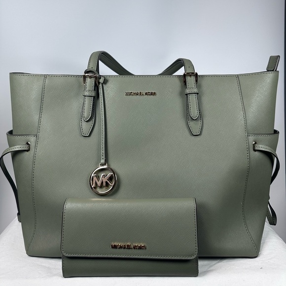 MICHAEL Michael Kors Handbags - Michael Kors Gilly Large Travel Tote Bag + Wallet Saffiano Leather Army Green
